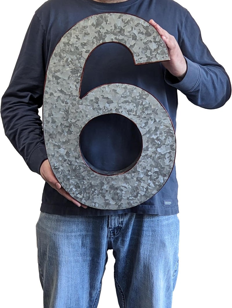 Science Purchase 20" Metal Number 6 (Six) Wall Decor, Silver with Rusted Edges, Galvanized Wall Mountable Decoration for Country, Mid-Century, or Farmhouse Themed Room or Event - Image 2